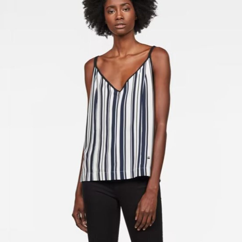 G Star Raw Women White Straight Fit Stripe Strappy V Neck Singlet Top Size XXS